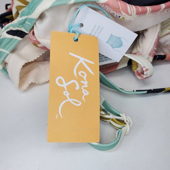 Kona Sol One Piece Swimsuit Women's Small 4-6 Multicolor Belted V-Neck Leaf - Picture 3 of 8